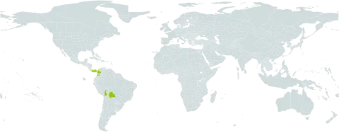 Abuta racemosa world distribution map, present in Bolivia (Plurinational State of), Colombia, and Panama