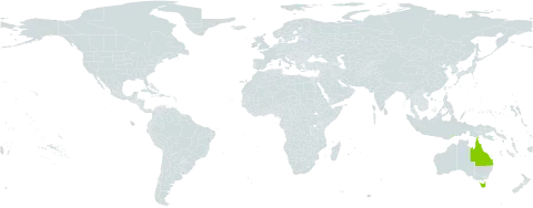 Acacia oraria world distribution map, present in Australia, Timor-Leste, and Uruguay