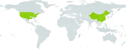 Bassia world distribution map, present in China and United States of America
