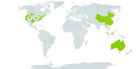 Beta world distribution map, present in Australia, China, Malaysia, New Zealand, and United States of America