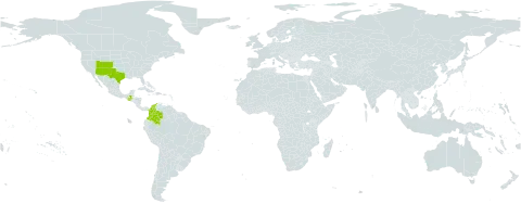 Carex geophila world distribution map, present in Colombia, Guatemala, and United States of America