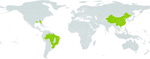 Ceratopteris pteridoides world distribution map, present in Brazil, China, and United States of America