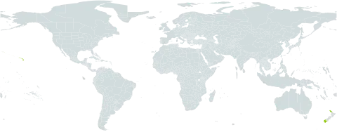 Crassula sieberiana world distribution map, present in New Zealand and United States of America