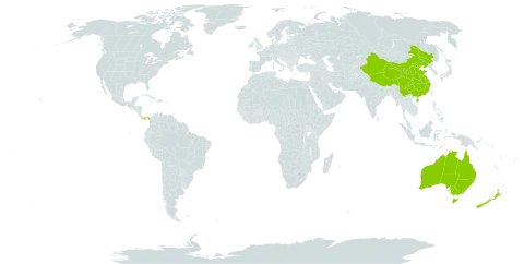 Drosera world distribution map, present in Australia, China, New Zealand, and Panama