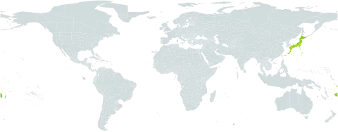 Euphorbia chamissonis world distribution map, present in Cook Islands, Fiji, Japan, Nauru, Tonga, Tuvalu, United States of America, and Samoa