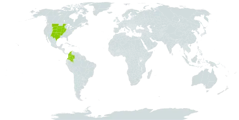 Euphorbia hexagona world distribution map, present in Colombia and United States of America