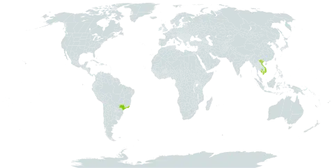 Garcinia cochinchinensis world distribution map, present in Brazil, Cambodia, and Viet Nam