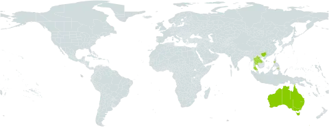 Grewia retusifolia world distribution map, present in Australia, China, Lao People's Democratic Republic, Philippines, and Thailand