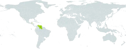 Koellensteinia tricolor world distribution map, present in Belize, Brazil, and Venezuela (Bolivarian Republic of)