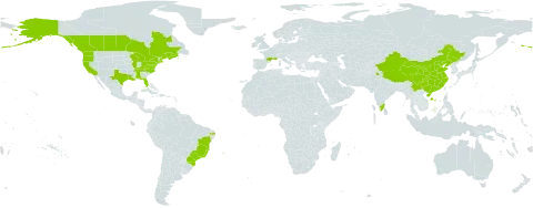 Lepidium ruderale world distribution map, present in Brazil, Canada, China, France, India, and United States of America