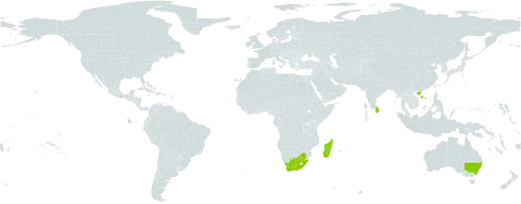 Lepisanthes world distribution map, present in Australia, China, Sri Lanka, Madagascar, and South Africa