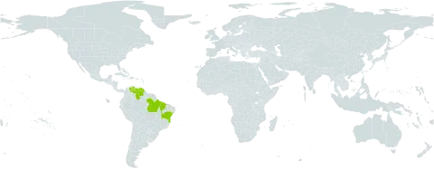 Malanea martiana world distribution map, present in Brazil and Venezuela (Bolivarian Republic of)