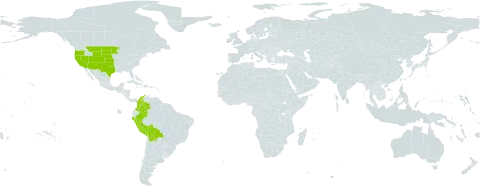 Munroa world distribution map, present in Bolivia (Plurinational State of), Colombia, Peru, and United States of America
