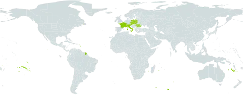 Onobrychis montana subsp. montana world distribution map, present in Austria, Switzerland, Czech Republic, France, Italy, Poland, Romania, and Slovakia