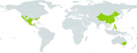 Pistacia world distribution map, present in Australia, China, Spain, Iceland, Sri Lanka, Mexico, Philippines, and United States of America