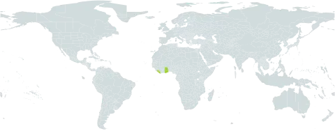 Psychotria adafoana world distribution map, present in Ghana and Liberia