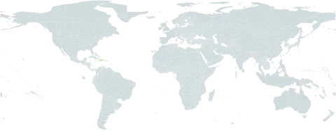 Rondeletia carnea world distribution map, present in Dominica and Haiti