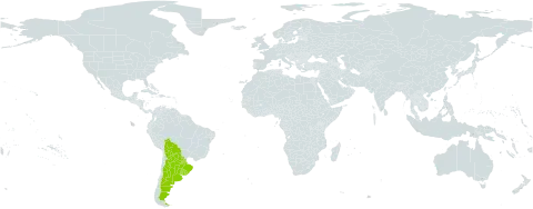 Senegalia bonariensis world distribution map, present in Argentina, Bolivia (Plurinational State of), Brazil, Paraguay, and Uruguay