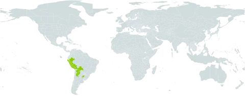 Tarasa capitata world distribution map, present in Argentina, Bolivia (Plurinational State of), and Peru