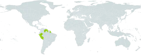 Tovomita fanshawei world distribution map, present in Brazil, Guyana, Peru, and Venezuela (Bolivarian Republic of)