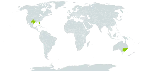 Triphasia world distribution map, present in Australia and United States of America