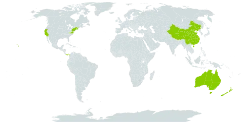 Tropaeolum world distribution map, present in Australia, China, New Zealand, Panama, and United States of America