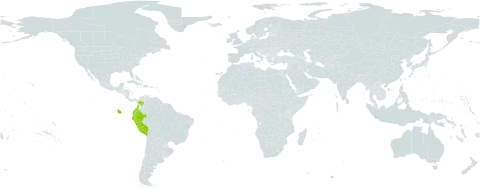 Valeriana crassifolia world distribution map, present in Colombia, Ecuador, and Peru