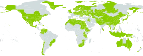 Vicia sativa world distribution map, present in Afghanistan, Angola, Albania, Armenia, Australia, Austria, Azerbaijan, Belgium, Bangladesh, Bulgaria, Belarus, Brazil, Bhutan, Canada, Switzerland, Chile, China, Colombia, Cyprus, Czech Republic, Germany, Denmark, Dominican Republic, Algeria, Ecuador, Egypt, Spain, Estonia, Ethiopia, Finland, France, Faroe Islands, United Kingdom of Great Britain and Northern Ireland, Georgia, Ghana, Greece, Greenland, Guatemala, Haiti, Hungary, Indonesia, India, Iran (Islamic Republic of), Iraq, Iceland, Israel, Italy, Jamaica, Japan, Kazakhstan, Kenya, Kyrgyzstan, Lebanon, Libya, Sri Lanka, Lithuania, Latvia, Morocco, Moldova (Republic of), Mexico, Malta, Myanmar, Mongolia, Mauritius, Netherlands, Norway, Nepal, New Zealand, Pakistan, Papua New Guinea, Poland, Portugal, Réunion, Romania, Russian Federation, Rwanda, Sudan, Singapore, Slovakia, Sweden, Tajikistan, Turkmenistan, Tunisia, Taiwan, Province of China, Tanzania, United Republic of, Uganda, Ukraine, United States of America, Uzbekistan, Venezuela (Bolivarian Republic of), Viet Nam, South Africa, and Zimbabwe